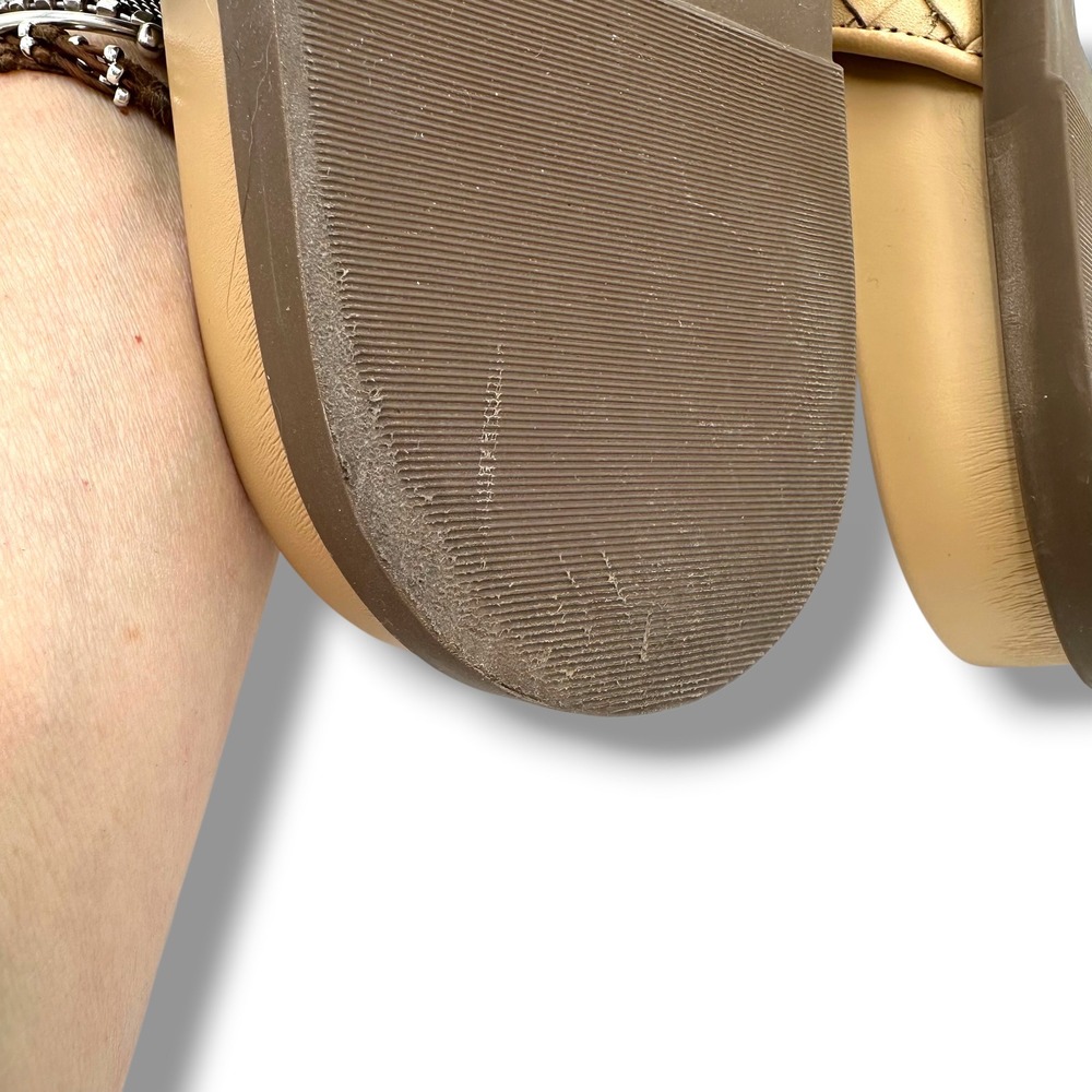 Schutz Atanado Tan Woven Leather Bamboo Buckle Slide Sandals Molded Bed 11B - Picture 9 of 11